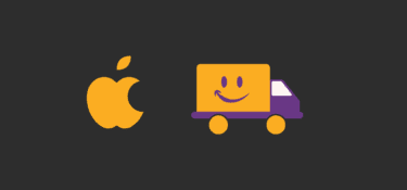 Black background with graphic Apple logo and the Amazon logo on a delivery van